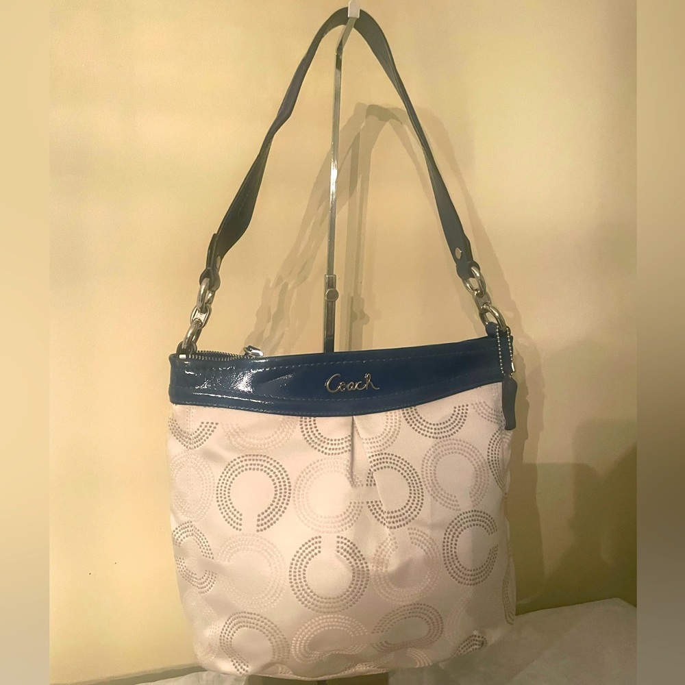 Coach Shoulder Bag, Optics “Dot” Design, blue trim